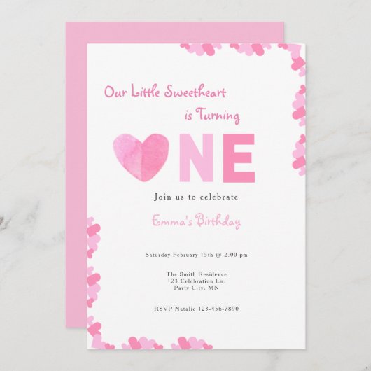 Onze kleine lieverd eerste verjaardag uitnodiging (Voorkant / Achterkant)