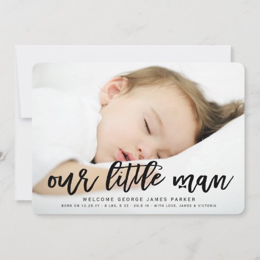 Onze kleine Man Baby Boy Foto geboorteaankondiging Aankondiging (Voorkant)