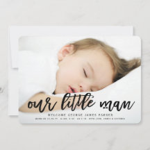 Onze Kleine Man Baby Jongen Foto Geboorteaankondig