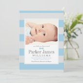 Onze kleine Man blauw grijs knappe baby jongen geb Aankondiging (Staand voorkant)