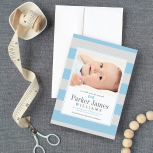 Onze Kleine Man Blauwe Mooie Baby Jongen Geboorte Aankondiging