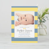 Onze kleine Man geel blauw knappe baby jongen gebo Aankondiging (Staand voorkant)