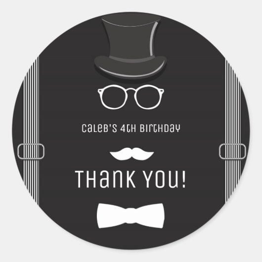 Onze kleine Man Hipster Suspenders Verjaardagsfees Ronde Sticker (Voorkant)