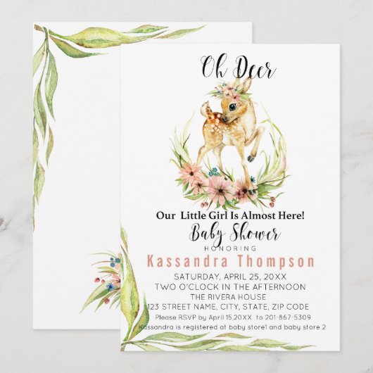 Onze kleine meid is bijna hier Baby shower. Kaart (Voorkant / Achterkant)