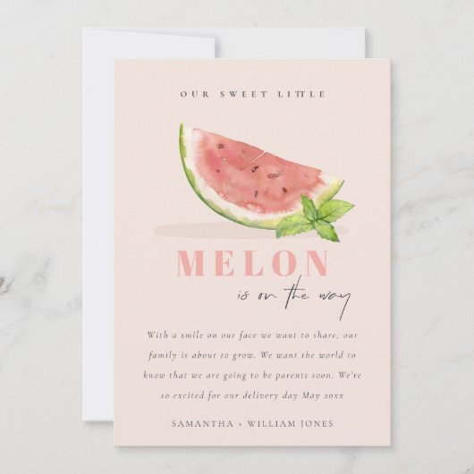 Onze kleine Melon Mint Blush Boy aankondiging beve (Voorkant)