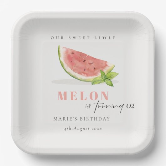 Onze kleine Melon Rood Groen elke zondag Papieren Bordje (Voorkant)