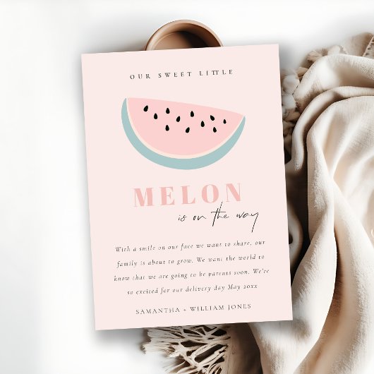 Onze kleine Melon Roze blush Girl aankondiging bev