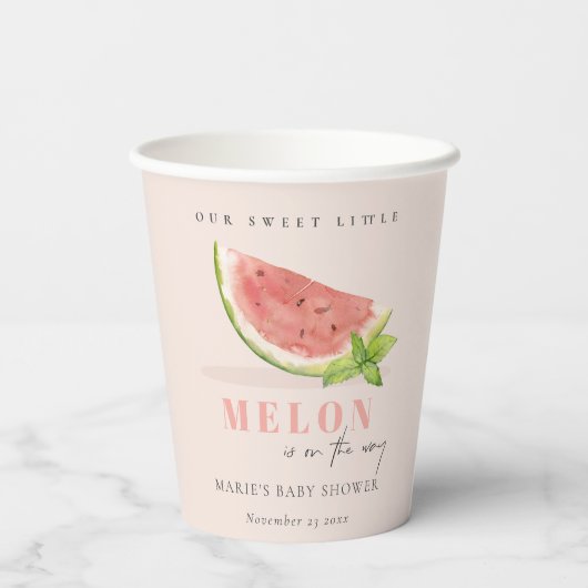 Onze kleine Melon Waterverf blush Baby shower Papieren Bekers (Achterkant)