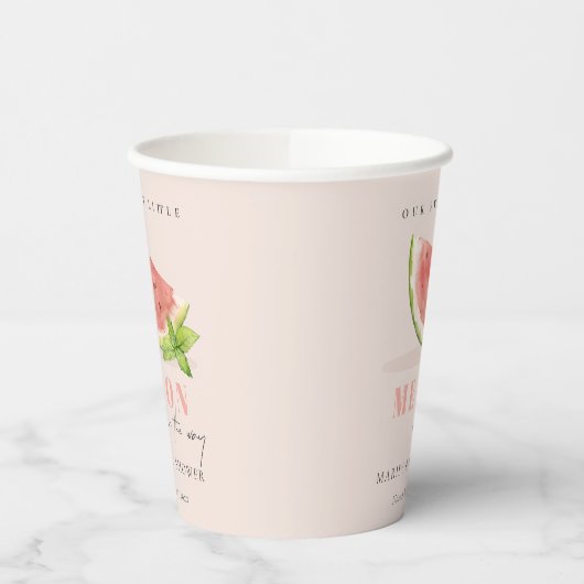 Onze kleine Melon Waterverf blush Baby shower Papieren Bekers (Links)