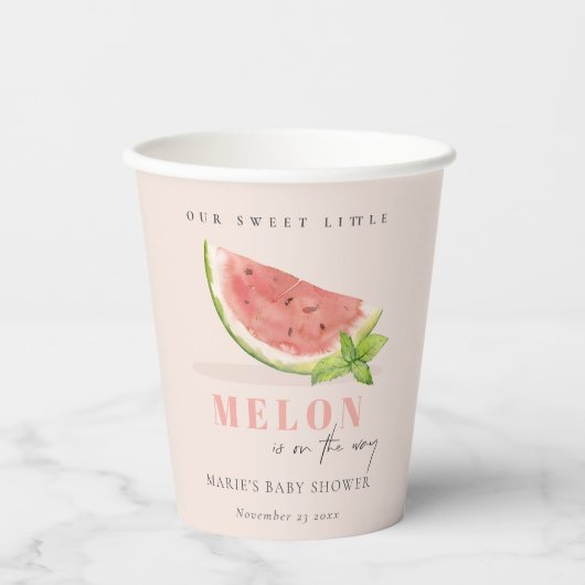 Onze kleine Melon Waterverf blush Baby shower Papieren Bekers (Voorkant)