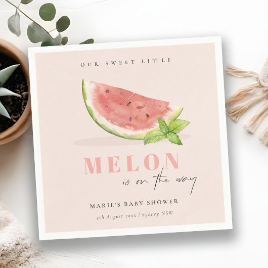 Onze kleine Melon Waterverf blush Baby shower Servet