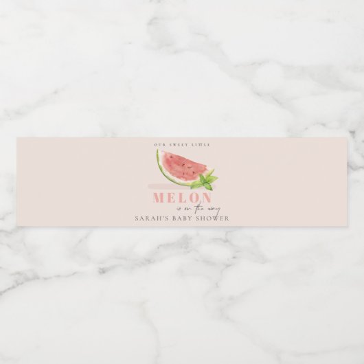 Onze kleine Melon Waterverf blush Baby shower Waterfles Etiket (Enkel label)