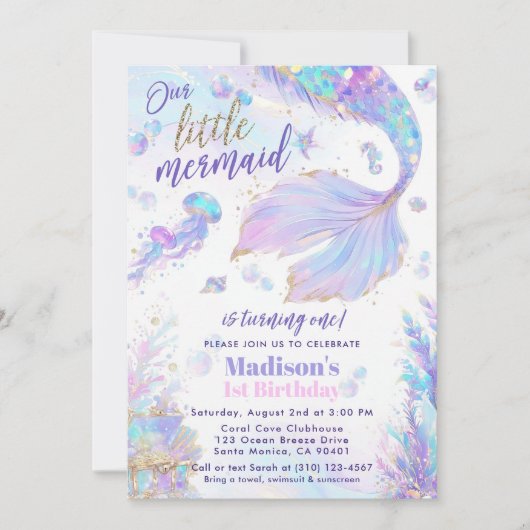 Onze kleine Mermaid 1e verjaardag Uitnodiging (Voorkant)