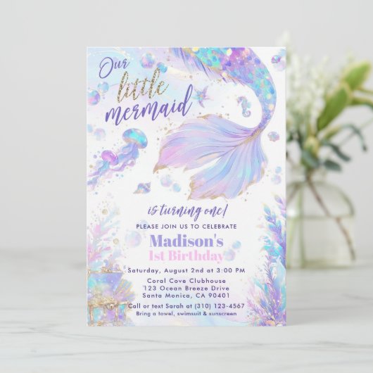 Onze kleine Mermaid 1e verjaardag Uitnodiging (Staand voorkant)