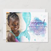 Onze kleine Mermaid Foto Birthday Party Bedankkaart (Voorkant)