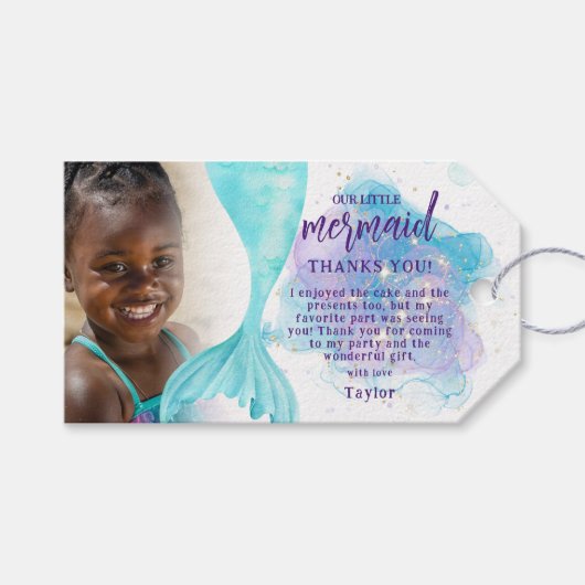 Onze kleine Mermaid Foto Birthday Party Cadeaulabel (Voorkant (Horizontaal))