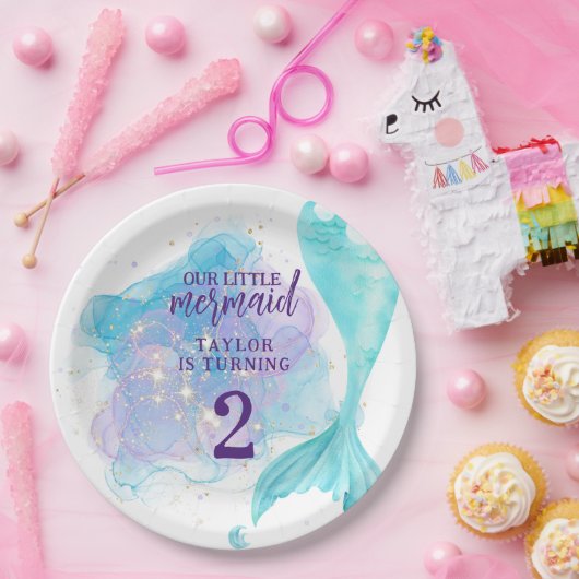 Onze kleine Mermaid Foto Birthday Party Papieren Bordje (Feest)