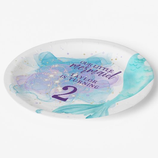 Onze kleine Mermaid Foto Birthday Party Papieren Bordje (Gekanteld)