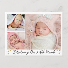 Onze kleine Mirakel Gold Star 3 Foto's Baby Aankondigingskaart
