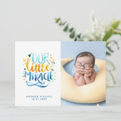 Onze kleine mirakel-handbekisting fotogeboorte aankondiging (Staand voorkant)