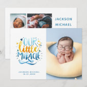 Onze kleine mirakel-handbekisting fotogeboorte aankondiging (Voorkant / Achterkant)