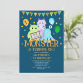 Onze kleine monster 1e verjaardag kaart (Staand voorkant)