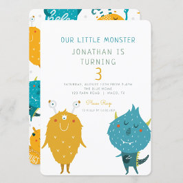 Onze kleine monster kleurrijke verjaardag kaart