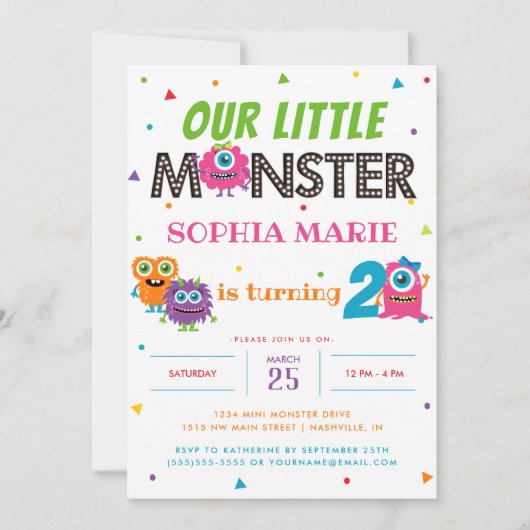 Onze kleine monster Schattige roze kinderen verjaa Kaart (Voorkant)