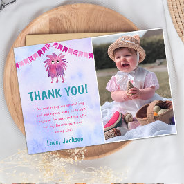 Onze kleine monsterfoto verjaardagsfeestje bedankt kaart