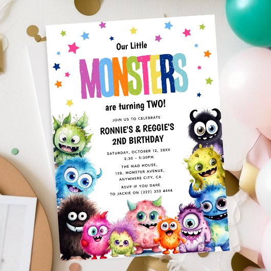 Onze kleine monsters gezamenlijke verjaardagsfeest kaart