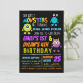 Onze kleine Monsters Joint Birthday Party nodigt u Kaart (Staand voorkant)