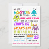 Onze kleine Monsters Joint Birthday Party nodigt u Kaart (Voorkant)
