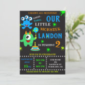 Onze kleine monsterverjaardagsuitnodiging voor jon kaart (Staand voorkant)
