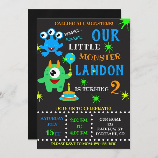 Onze kleine monsterverjaardagsuitnodiging voor jon kaart (Voorkant / Achterkant)