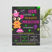 Onze kleine monsterverjaardagsuitnodiging voor mei kaart (Staand voorkant)