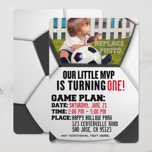 "Onze kleine MVP" Uitnodiging van de Voetbal van d (Voorkant / Achterkant)