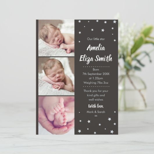 Onze kleine nieuwe baby bedankt je creditcard aankondiging (Staand voorkant)