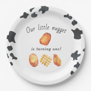 Onze kleine nugget draait één verjaardag voor kind papieren bordje