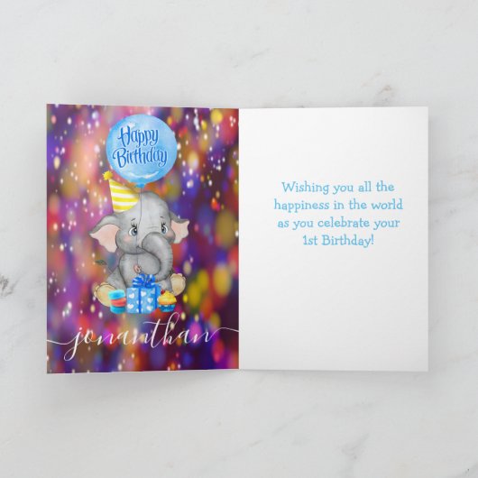 Onze kleine olifant viert zijn eerste verjaardag kaart (Binnen)