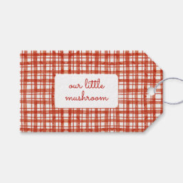 Onze kleine paddenstoel Plaid Baby shower dank u Cadeaulabel