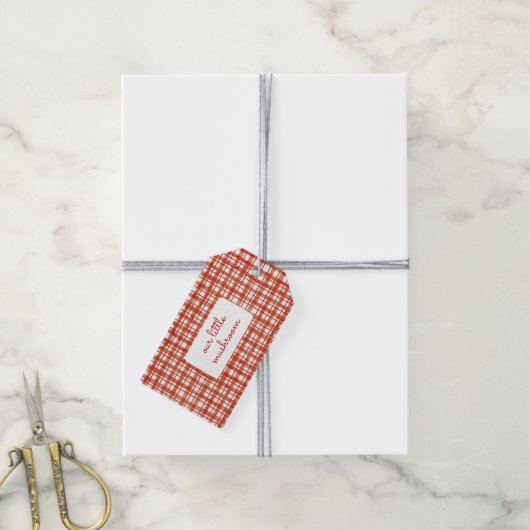 Onze kleine paddenstoel Plaid Baby shower dank u Cadeaulabel (Met Touw)