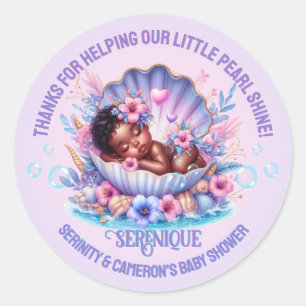 Onze Kleine Parel Baby Meisje Pastel Paarse Schelp Ronde Sticker