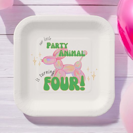 Onze kleine partij ballon dier 4e verjaardag papieren bordje