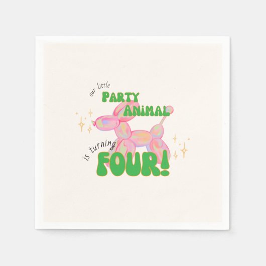 Onze kleine partij ballon dier 4e verjaardag servet (Voorkant)