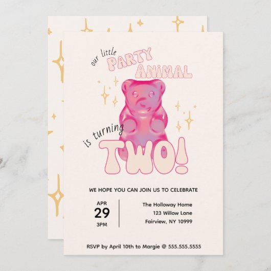 Onze kleine partij dier gummy Beer 2e verjaardag Kaart (Voorkant / Achterkant)