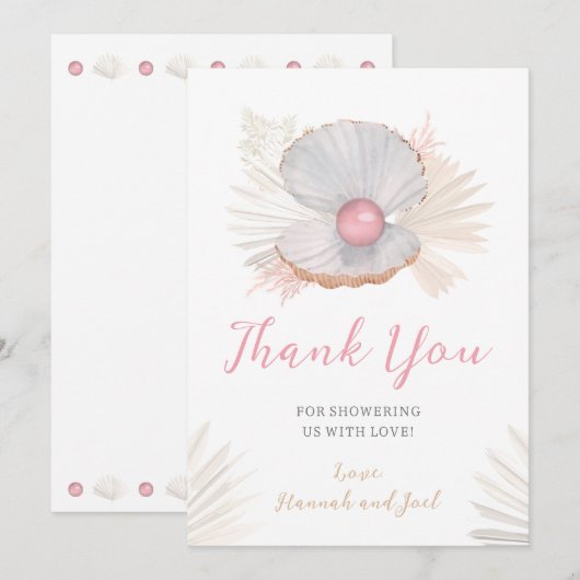 Onze kleine Pearl Baby shower flat dank u kaart (Voorkant / Achterkant)