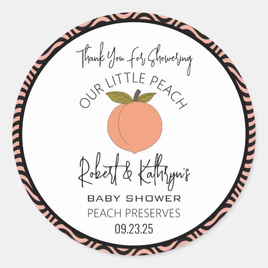 "Onze Kleine Perzik" Baby Shower Favor Label (Voorkant)