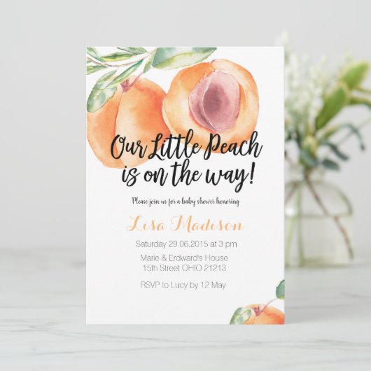 Onze kleine perziken op weg naar Baby shower uitno Kaart (Staand voorkant)
