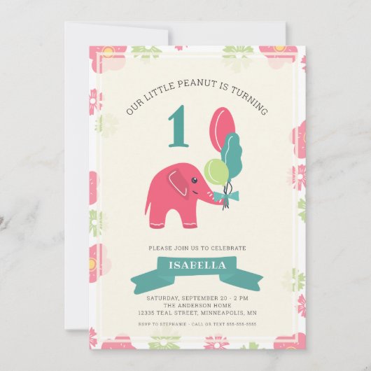 Onze kleine pinda olifant | Meisje 1e verjaardag Kaart (Voorkant)
