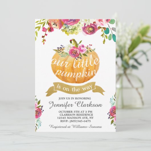 Onze kleine pomkin Elegant Floral Uitnodiging (Staand voorkant)